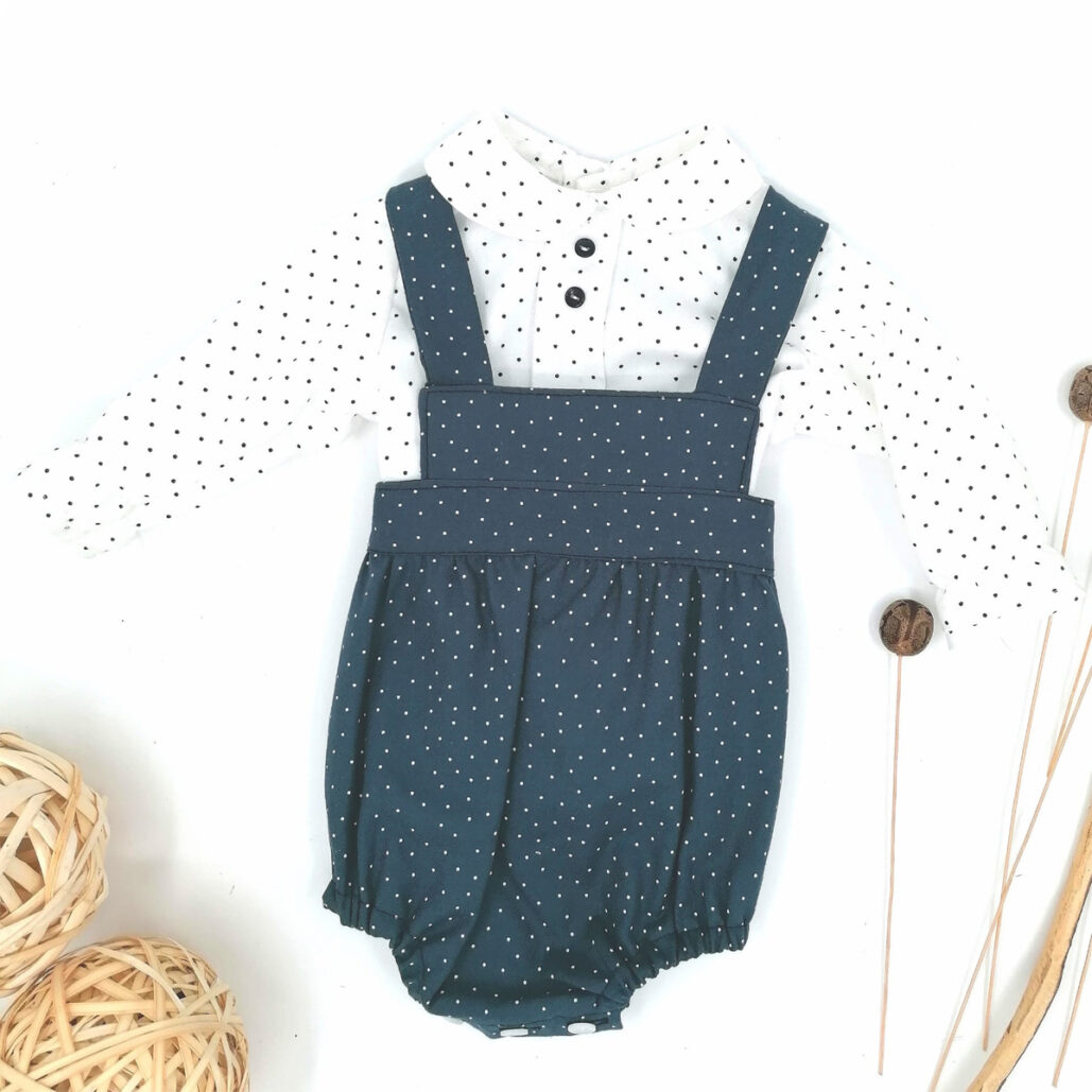 Conjunto Niño Baby Ferr Pelele azul con lunares y camisa manga larga lunares 12 meses