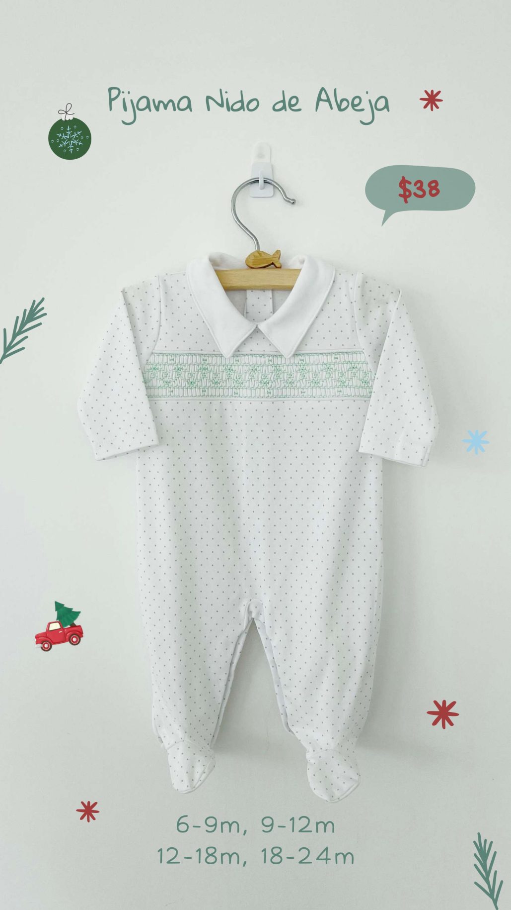 Pijama enterizo Smock puntos verdes